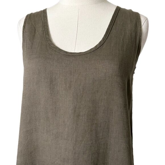 Flax Side Slit Slipster Linen Maxi Dress in Thyme Green Brown Size P, 4, Small - Picture 2 of 5